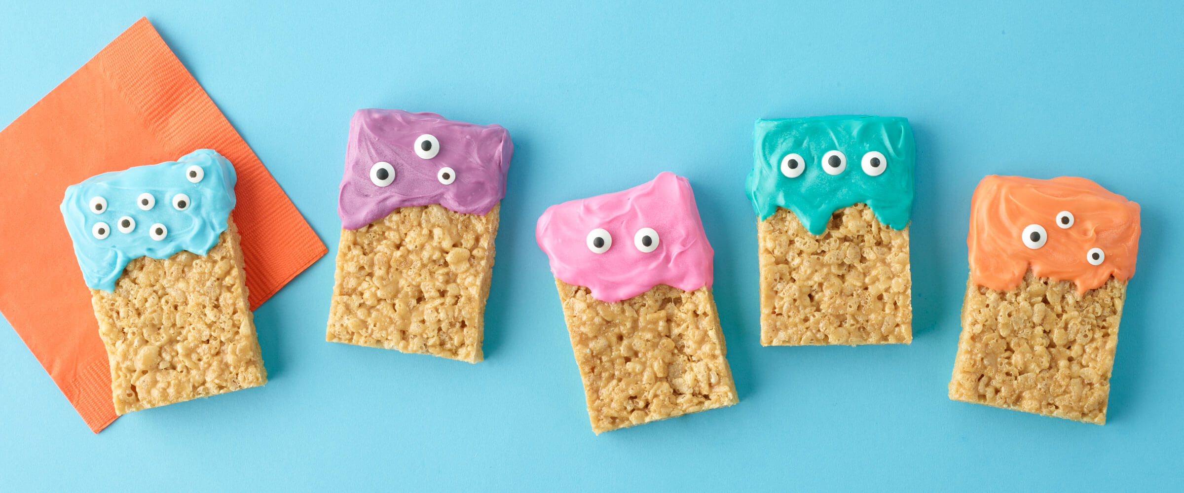 Crispy Rice Treat Monsters on a teal background